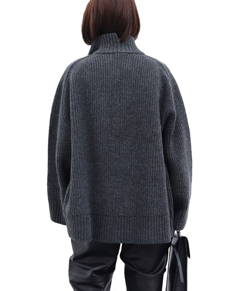 Wool Oversize Half Zip Knit(36(WOMEN) Gray/グレー): CINOH