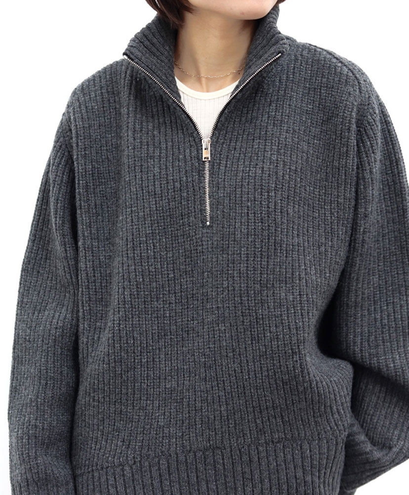 Wool Oversize Half Zip Knit(36(WOMEN) Gray/グレー): CINOH