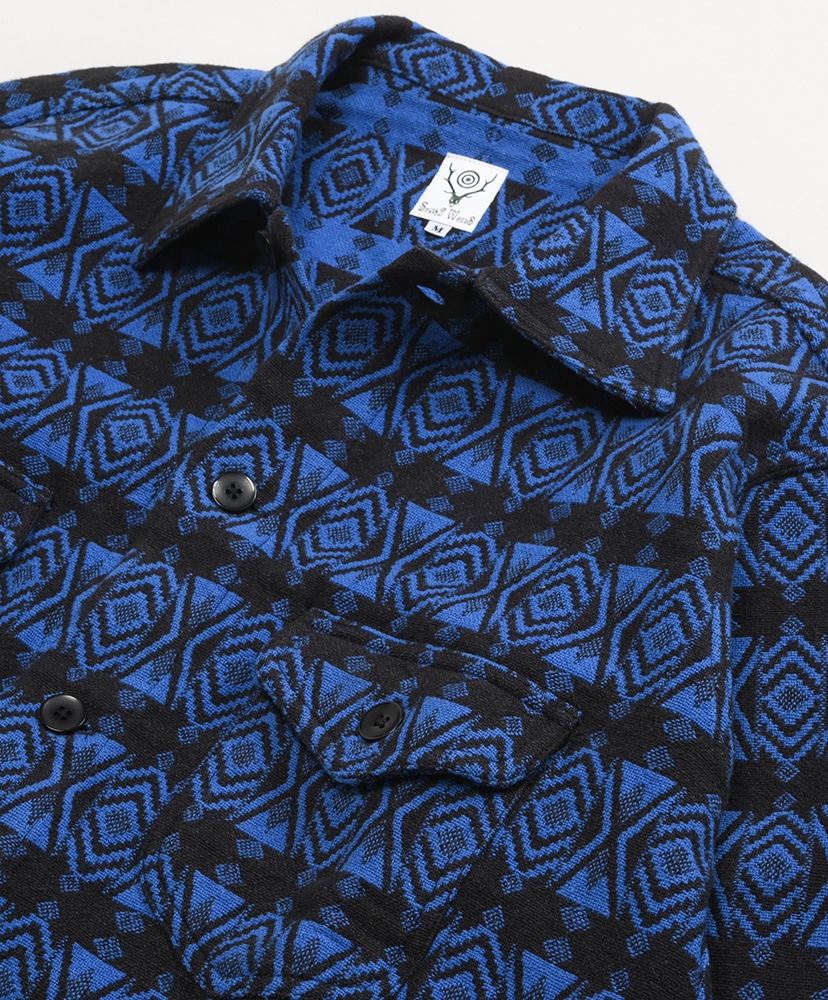 Smokey Shirt-Cotton Dobby / Native Pattern Blue×Black/ブルー×ブラック M(MEN)