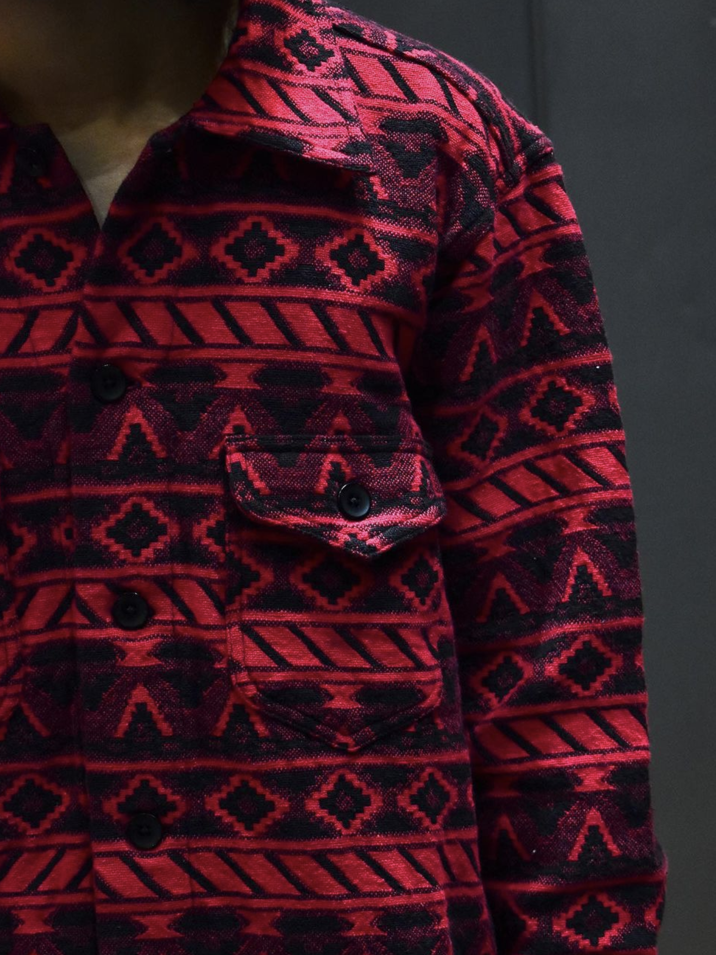 Smokey Shirt-Cotton Dobby / Native Pattern Red×Black/レッド×ブラック L(MEN)
