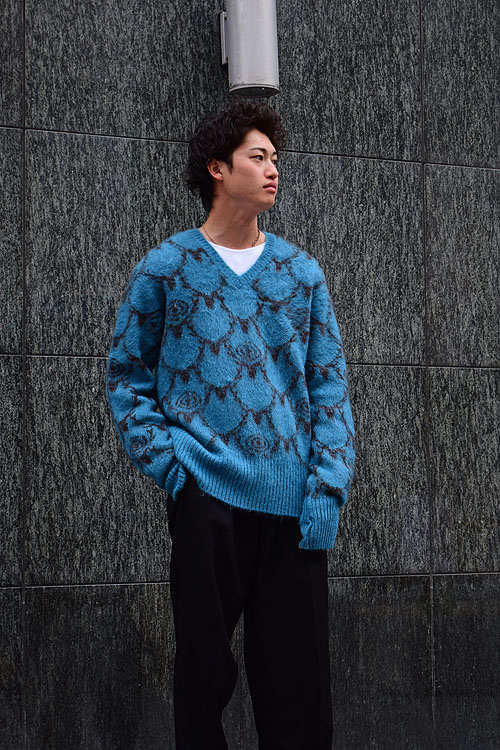 Loose Fit V Neck Sweater - Skull&Target(L(MEN) Blue/ブルー