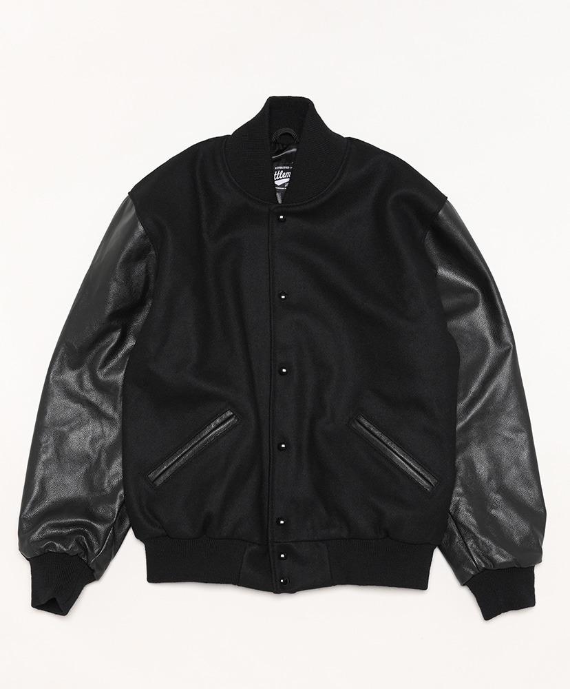 LOFTMAN別注 Leather Sleeve Versity Jacket(L(MEN) Black×Bone