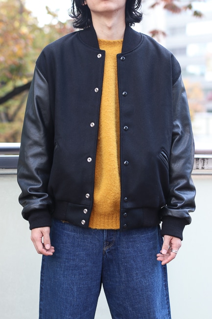 LOFTMAN別注 Leather Sleeve Versity Jacket(L(MEN) Black×Bone