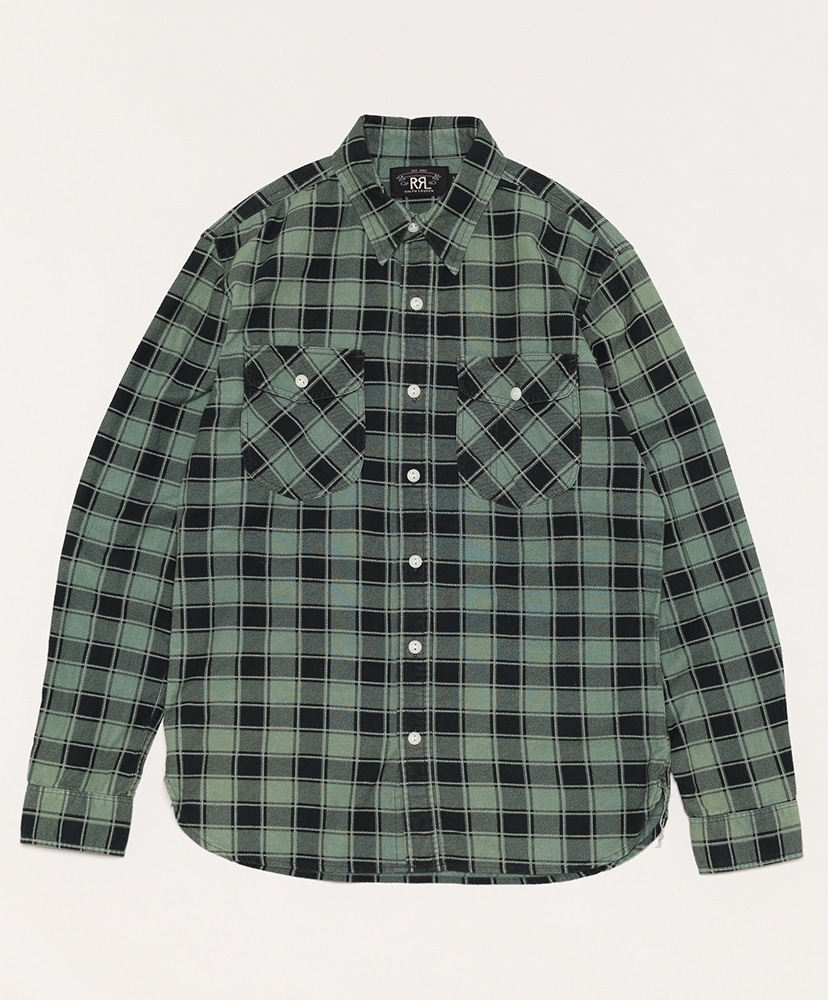 Plaid-Print Chamois Workshirt(L(MEN) Green×Black/グリーン×ブラック