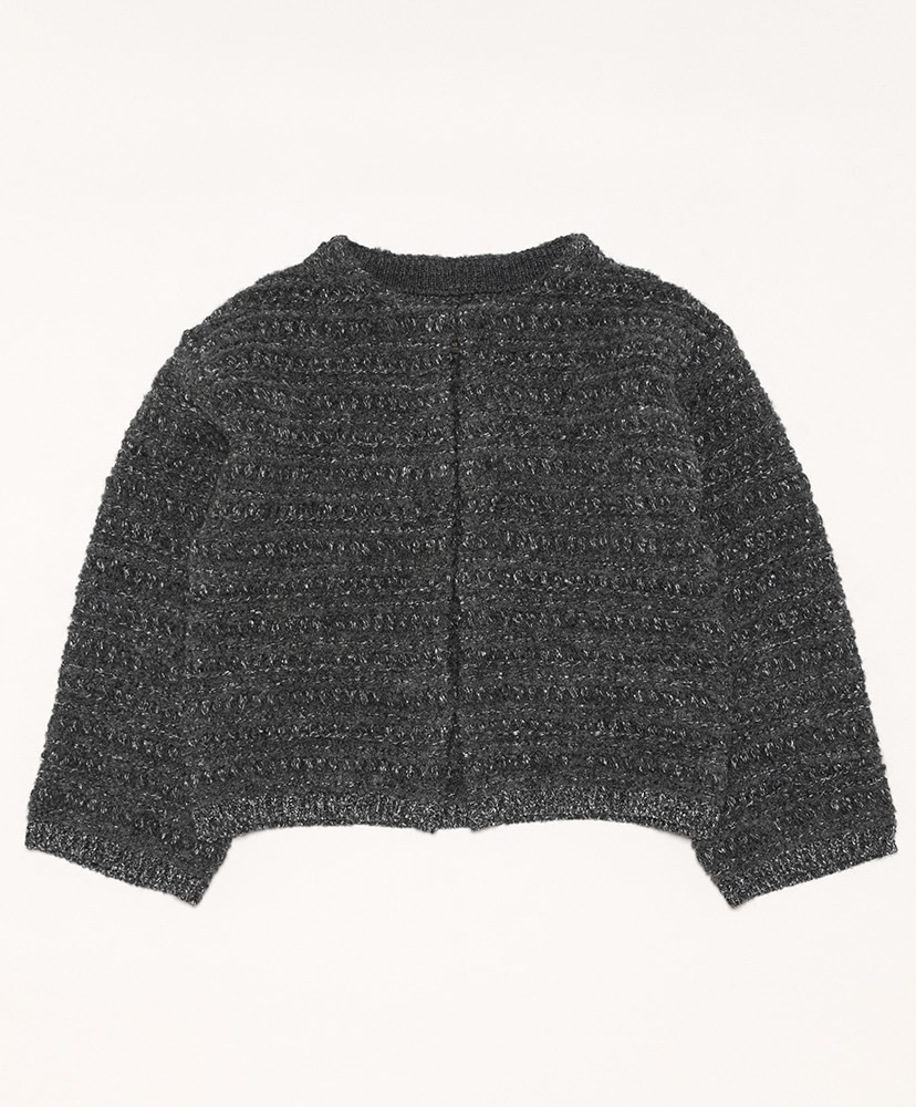 Women Tweedy Crew Neck Cardigan(1(WOMEN) Charcoal/チャコール): BATONER