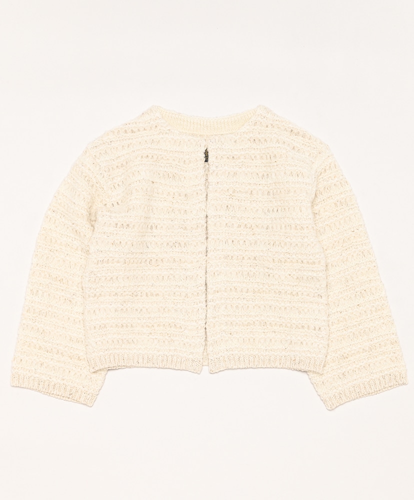 Women Tweedy Crew Neck Cardigan(1(WOMEN) Charcoal/チャコール): BATONER