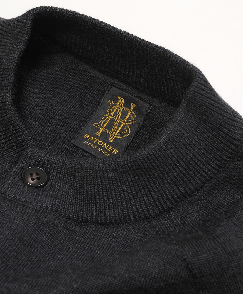 Men Baby Wool Crew Neck Cardigan(2(MEN) Black/ブラック): BATONER