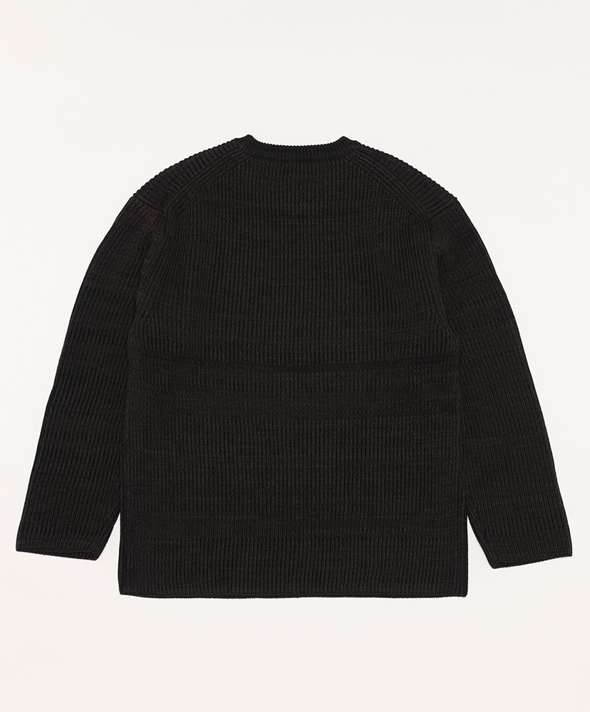 Men Solid Wool Rib Crew Neck(2(MEN) Black/ブラック): BATONER