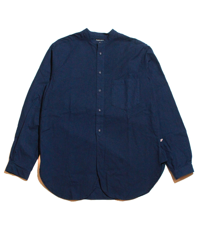 60's Vintage Bedsheet Oldstyle Stand Collar Shirt(L(MEN) Navy 