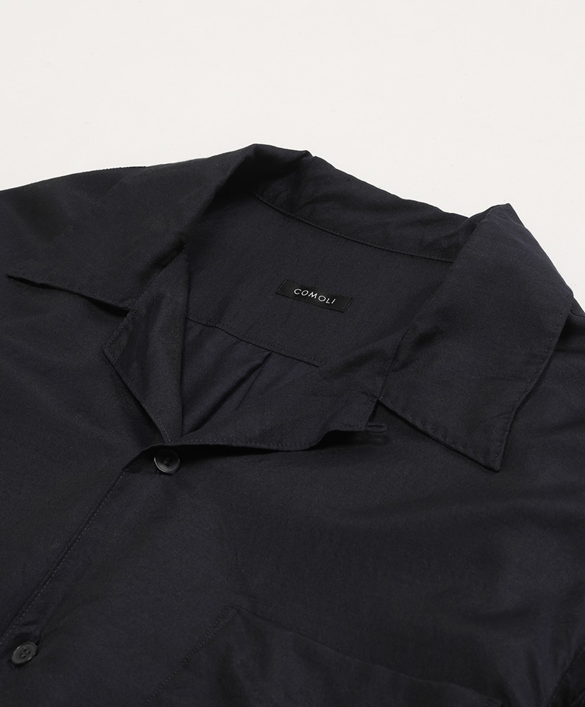 ウールシルク半袖オープンカラーシャツ(2(MEN) Navy/ネイビー): COMOLI