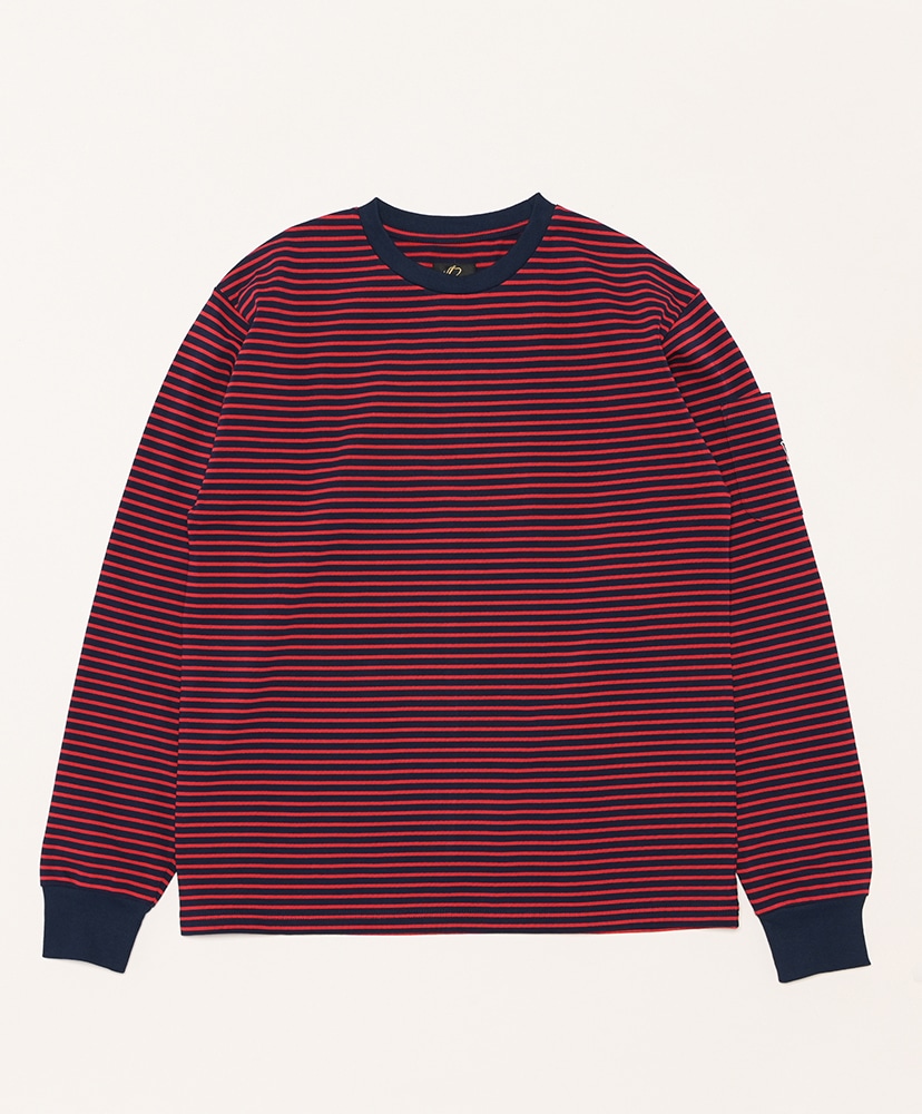 L/S Crew Neck Tee - Cotton Stripe Jersey(XS(MEN) Navy×Red/ネイビー×レッド): NEEDLES