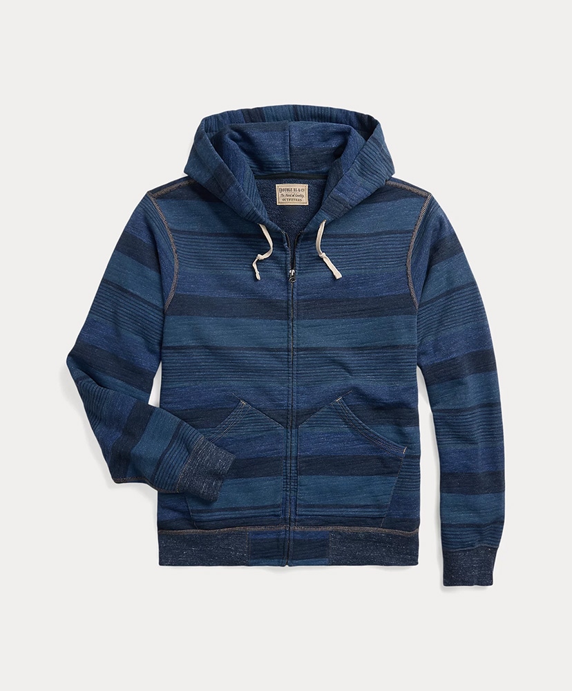 Striped French Terry Full-Zip Hoodie(L(MEN) Navy Multi