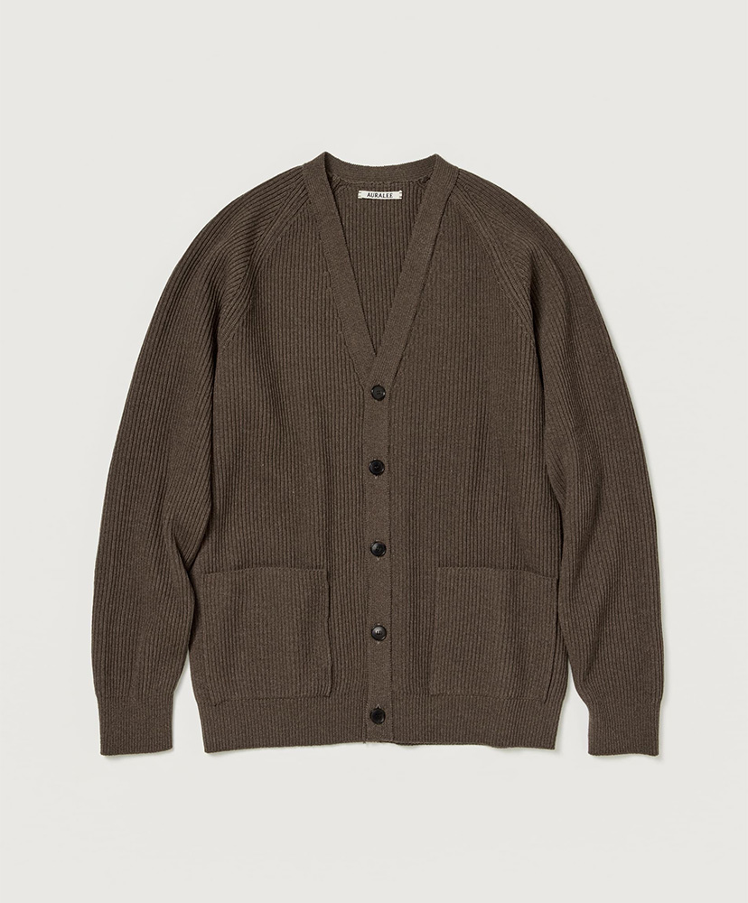 Super Fine Wool RIb Knit Cardigan(4(MEN) Top Brown/トップブラウン): AURALEE