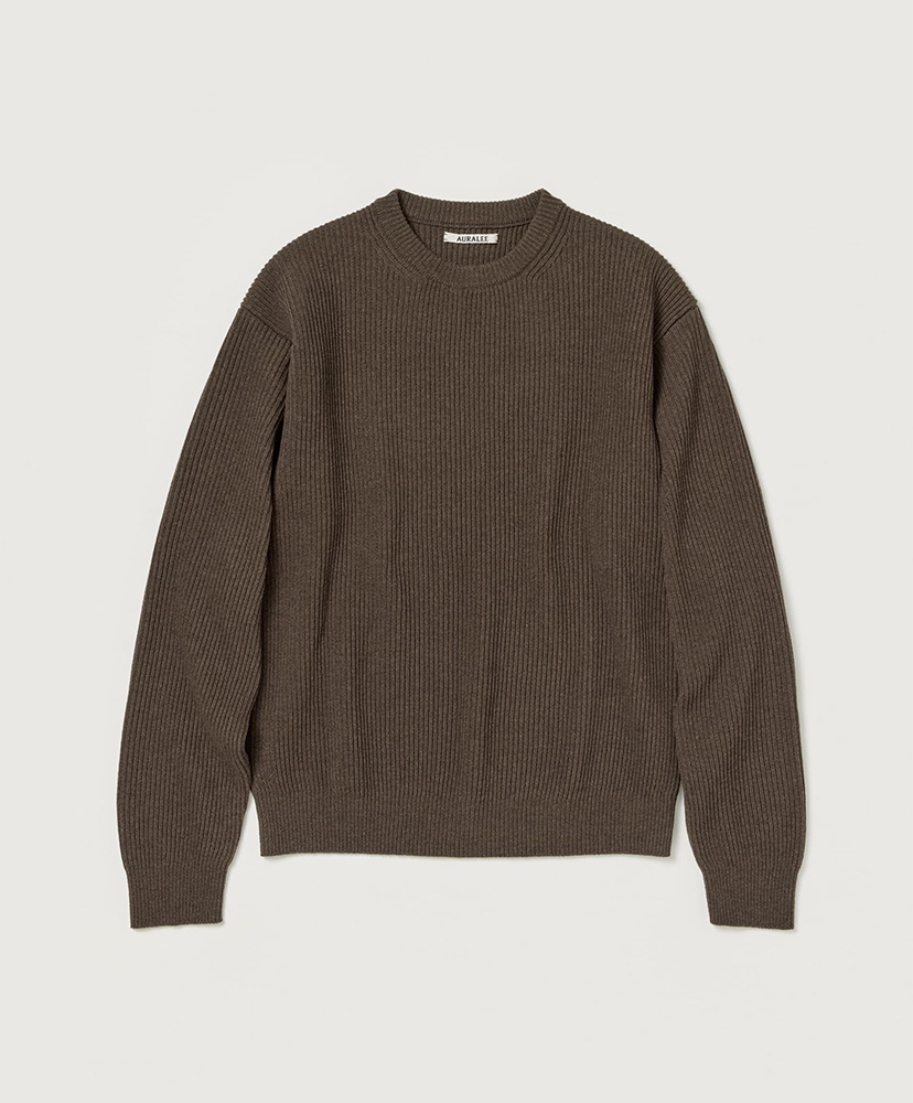 Super Fine Wool Rib Knit P/O(3(MEN) Top Brown/トップブラウン): AURALEE