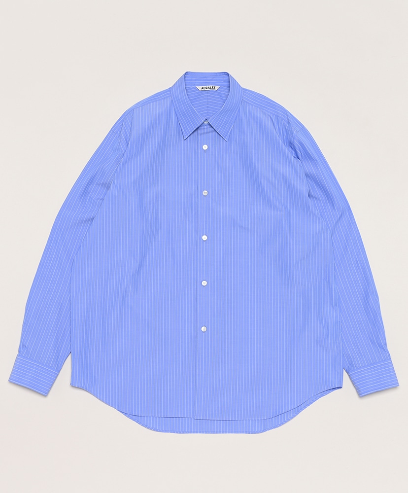 Suvin High Count Cloth Stripe Shirt(3(MEN) Sax Blue/サックスブルー): AURALEE