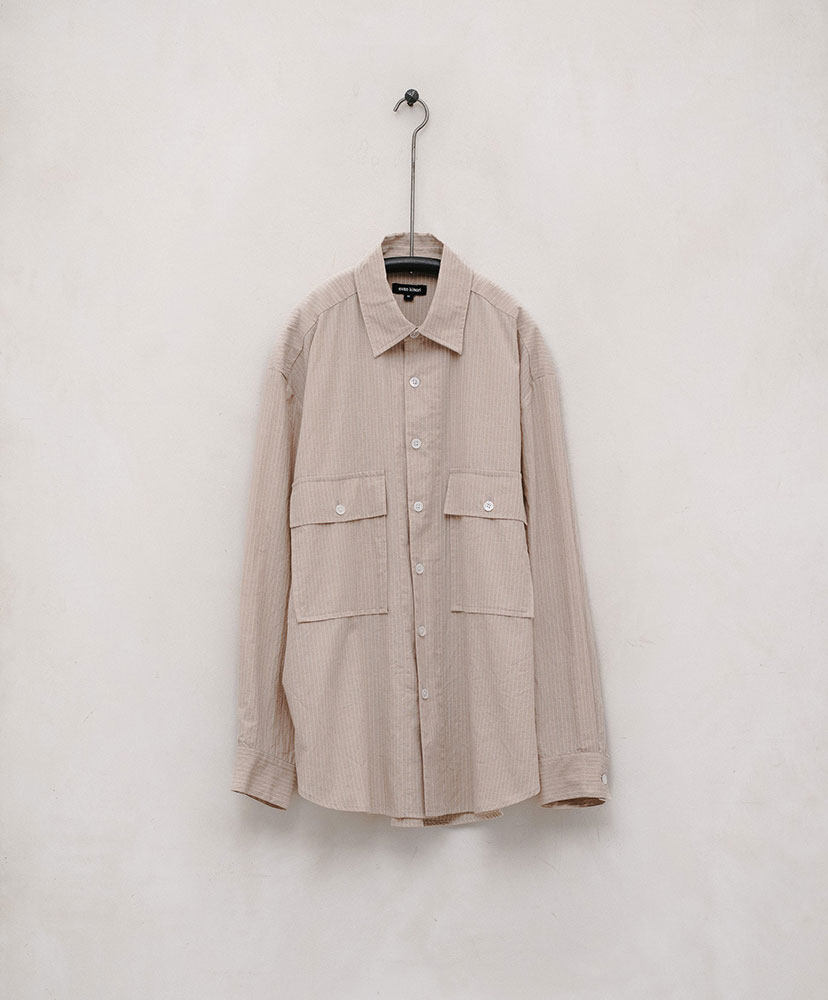 Big Shirt - Lightweight Cotton/Linen Stripe(L(MEN) Beige×White/ベージュ×ホワイト): evan  kinori