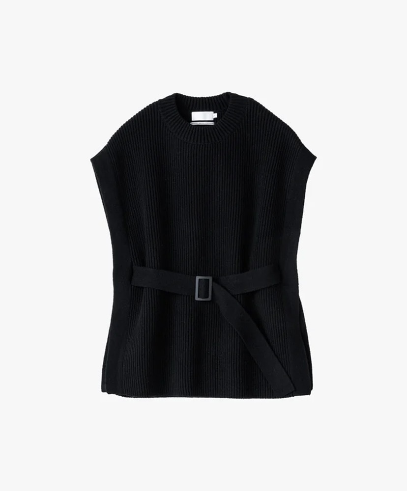Fine Wool Rib Knit Crew Neck Belted Vest(0(WOMEN) Black