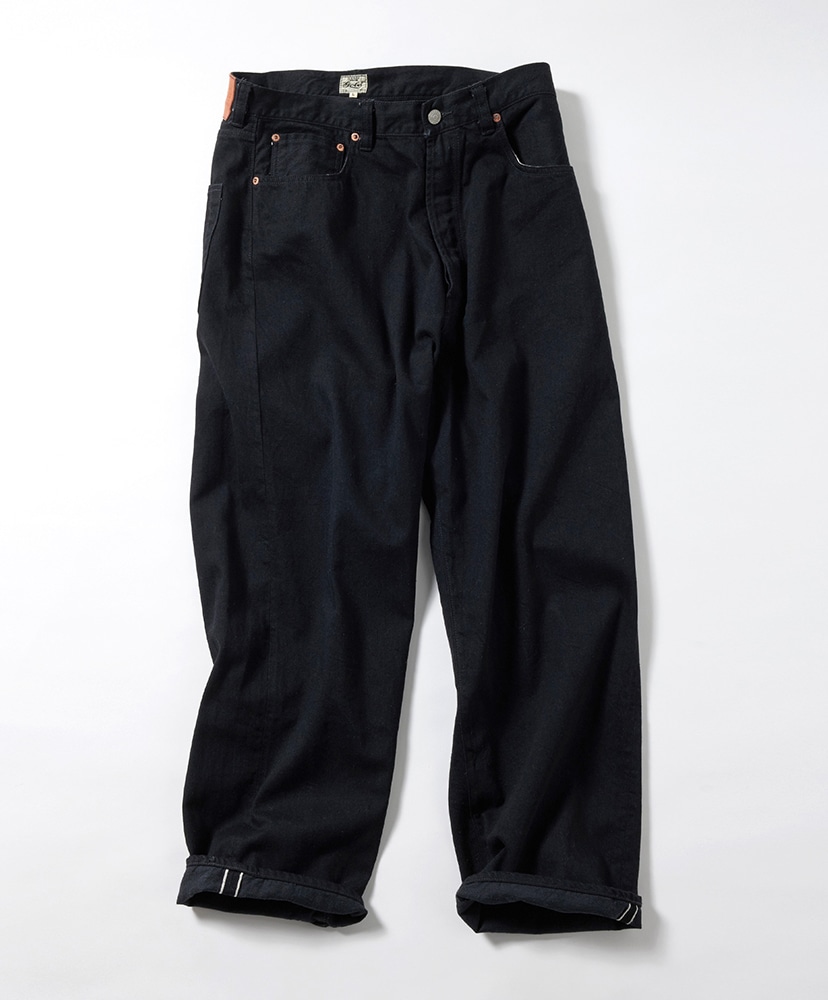 Recycled Waste Suvin Cotton Yarn 11.5oz. Denim 5Pocket Wide Pant(L(MEN)  Black/ブラック): gold