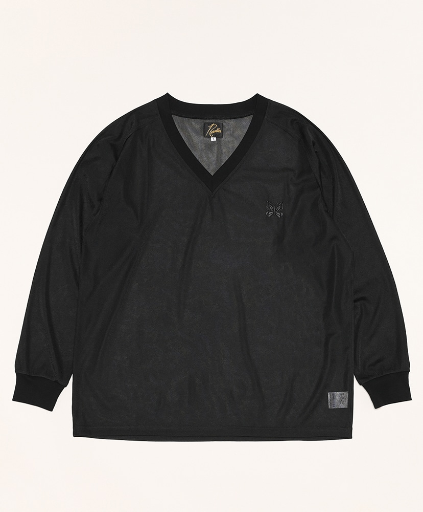 L/S V Neck Tee-Poly Tricot Chiffon(XS(MEN) Black/ブラック): NEEDLES