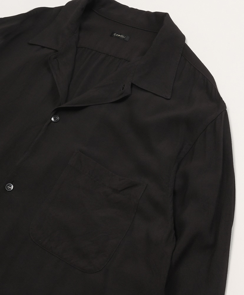 レーヨン オープンカラーシャツ(1(MEN) Black/ブラック): COMOLI