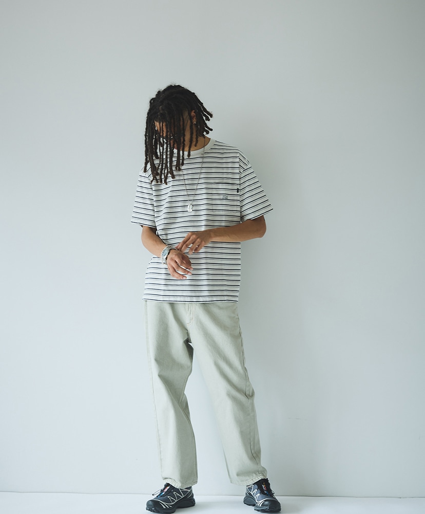 Striped S/S Pocket Tee(M(MEN) Khaki Black/カーキブラック): SEDAN 