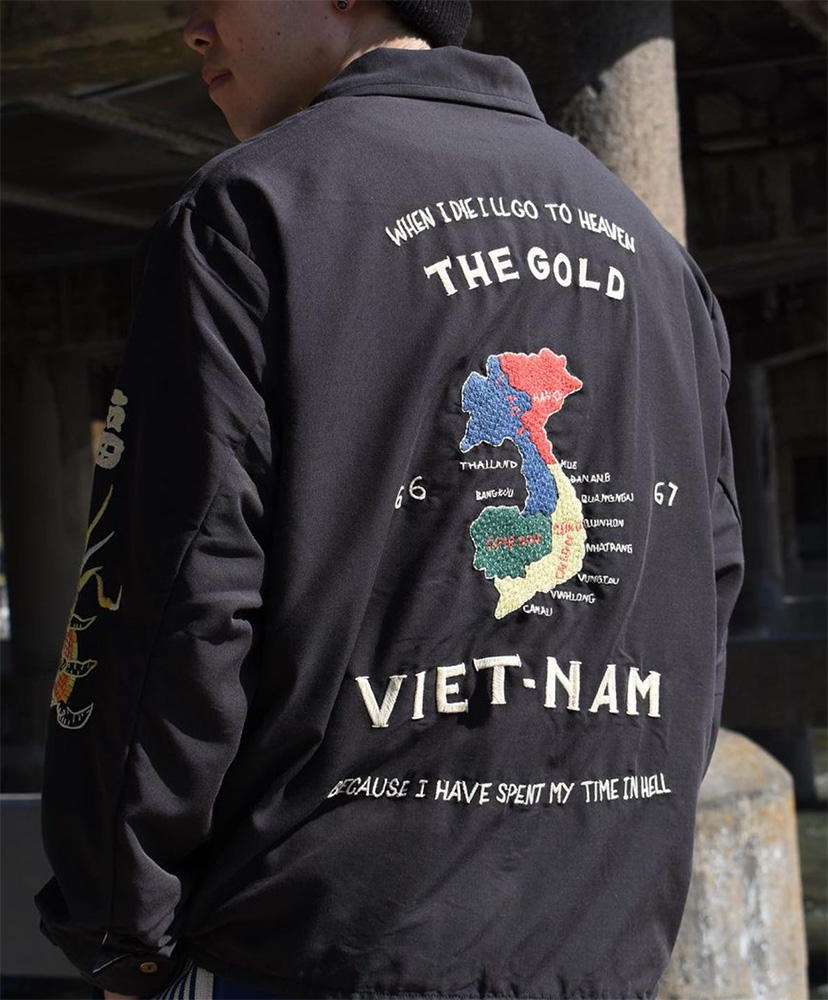 Cotton Rayon Vietnam Jacket Aged Model - Viet Nam Map Black/ブラック L(MEN)