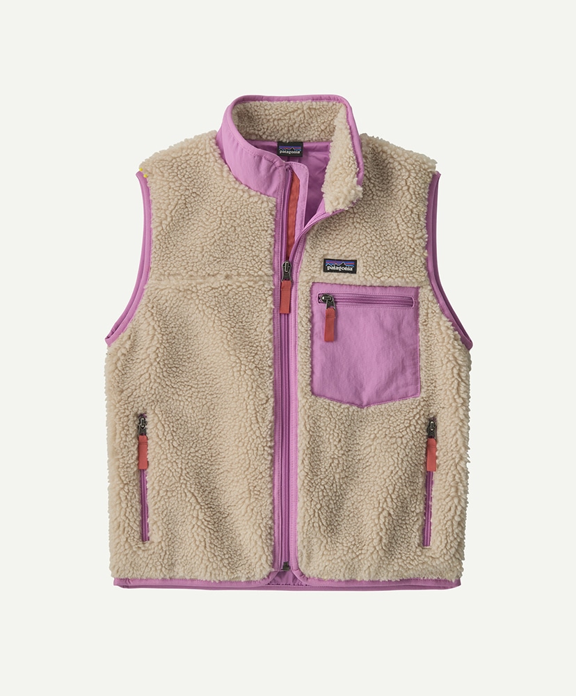 patagonia フリース ダウンベスト XXL キッズサイズクリーム色と紫 Kids' Retro-X Fleece Vest(XXL(WOMEN) DNAT/ダークナチュラル