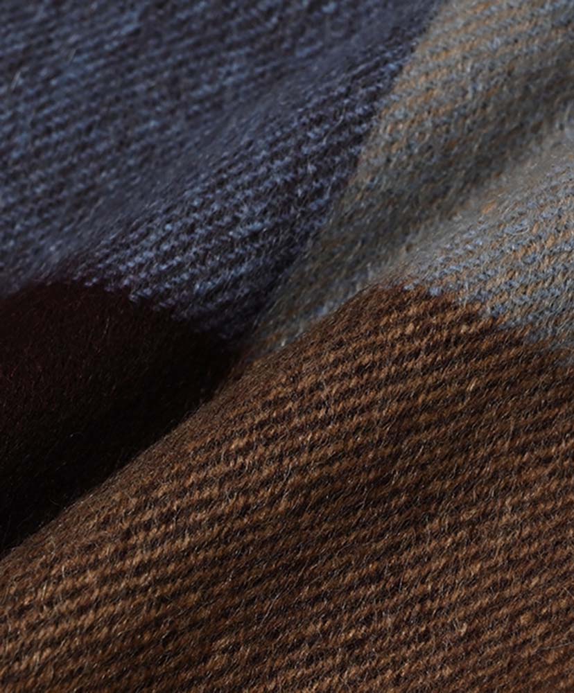 70×190 大判カシミヤストール (CPG52517) Brown×Blue/ブラウン×ブルー ONE
