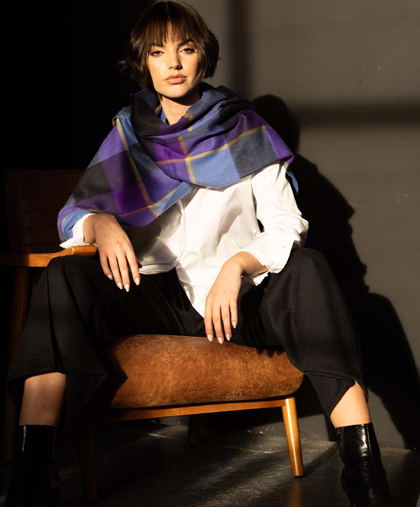 50×190 カシミヤストール (CPG52532) Purple×Navy/パープル×ネイビー ONE