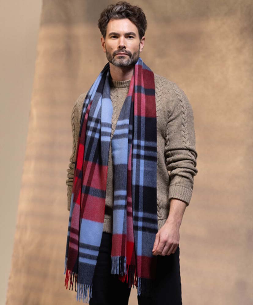 70×190 大判カシミヤストール (CPG52543) Red×Blue/レッド×ブルー ONE