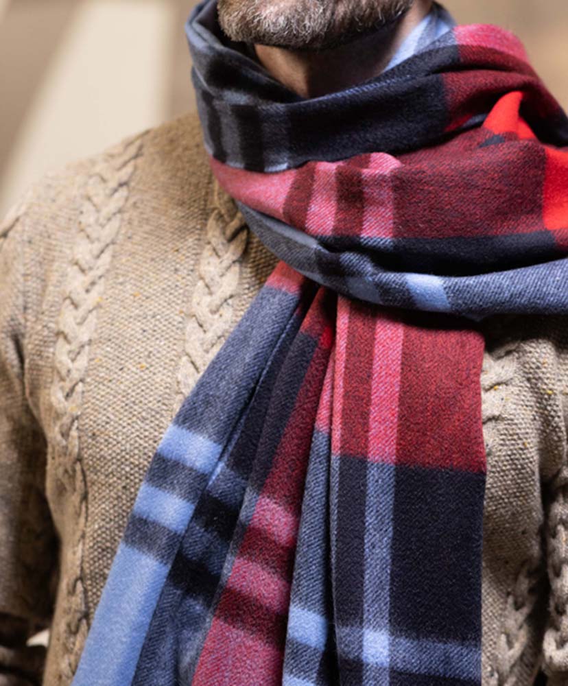 70×190 大判カシミヤストール (CPG52543) Red×Blue/レッド×ブルー ONE