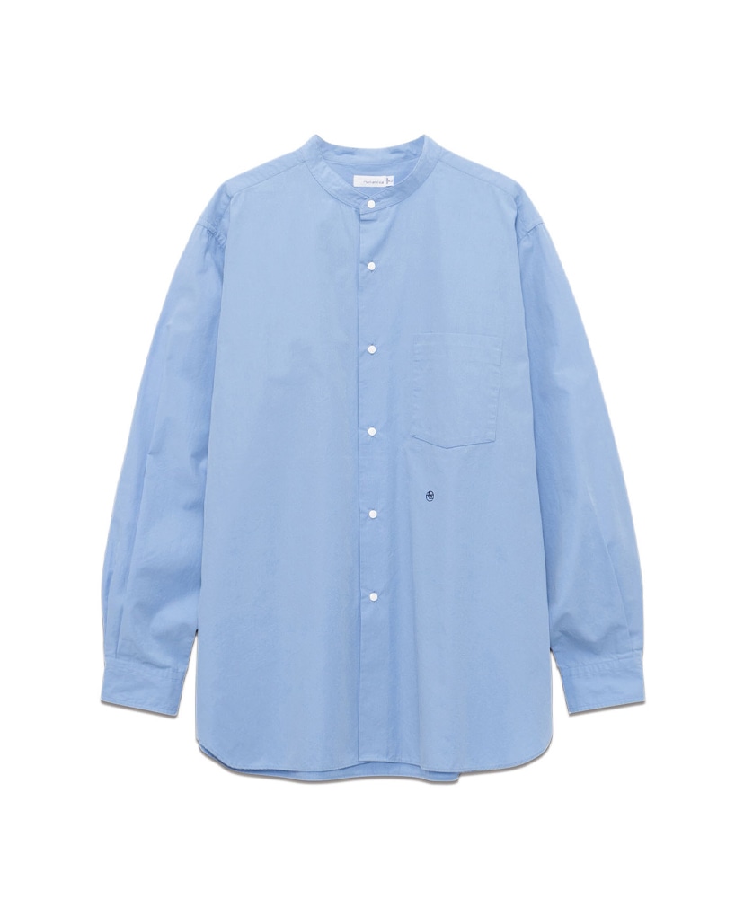 極美品 リグリーム 20ss カフスシャツ ネイビー バンドカラー 袖刺繍 S WEAR THE RIGHT THING 刺繍バンドカラーシャツ SIZE L【0701A156