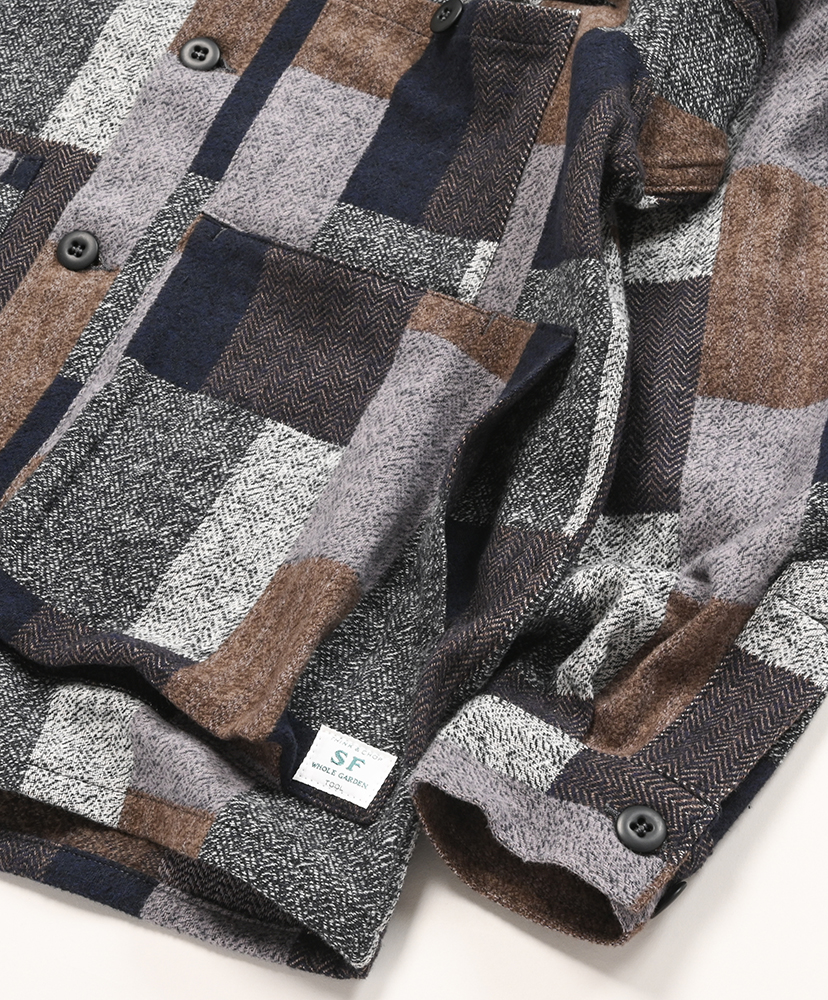 Digs Crew Half - Cotton Tweed Patch Check Grey/グレー L(MEN)