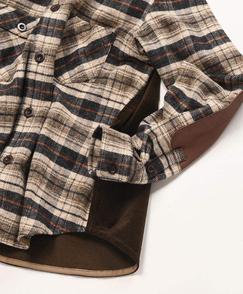 WP-B020-051 - 綿チェックフランネル×綿コーデュロイ×レザー Beige/ベージュ M(MEN)