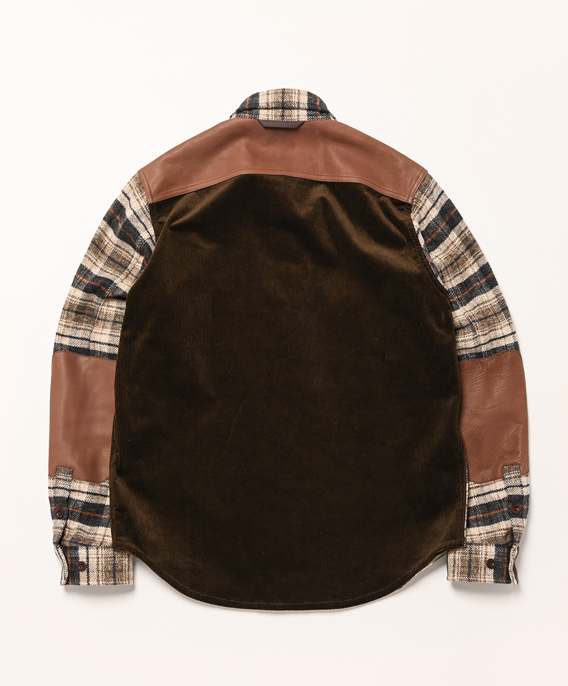 WP-B020-051 - 綿チェックフランネル×綿コーデュロイ×レザー Beige/ベージュ M(MEN)