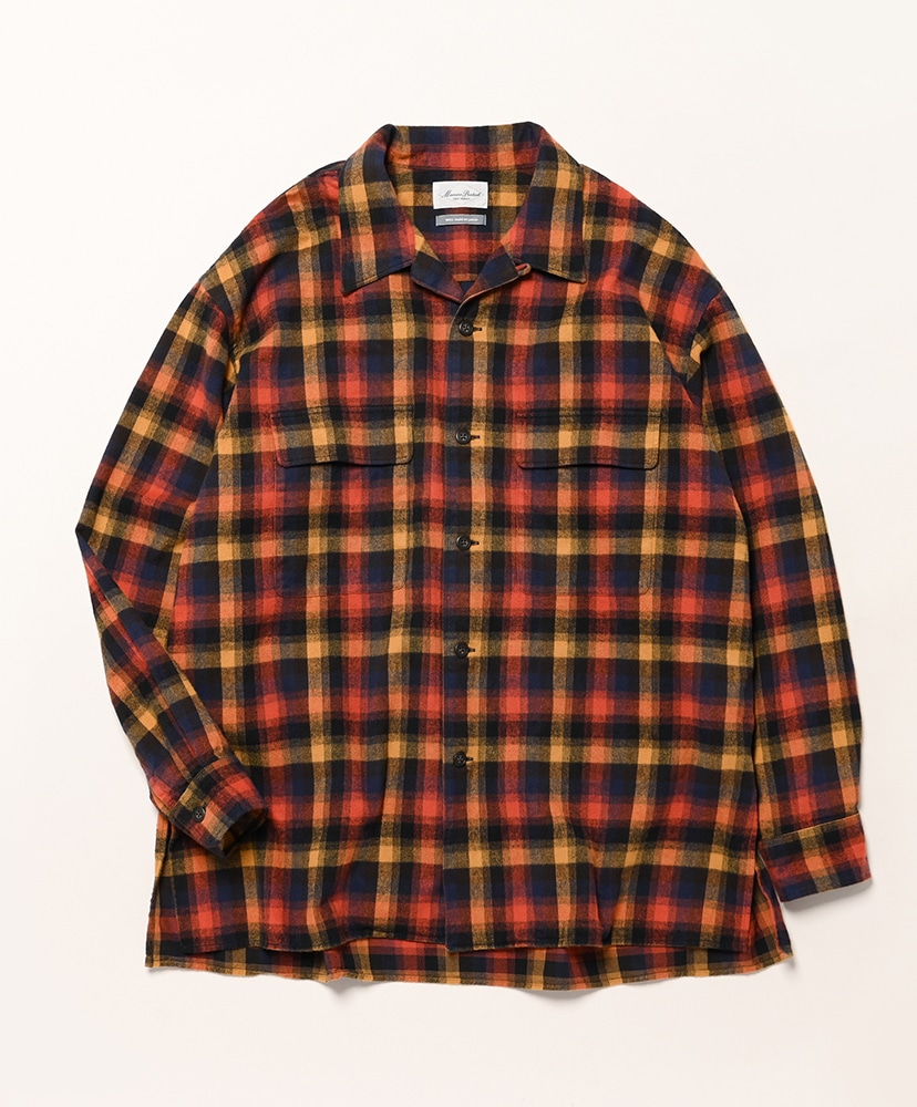 Marvine Pontiak チェック柄長袖シャツ Open Collar SH(Type A Navy×Orange CH/ネイビー×オレンジ