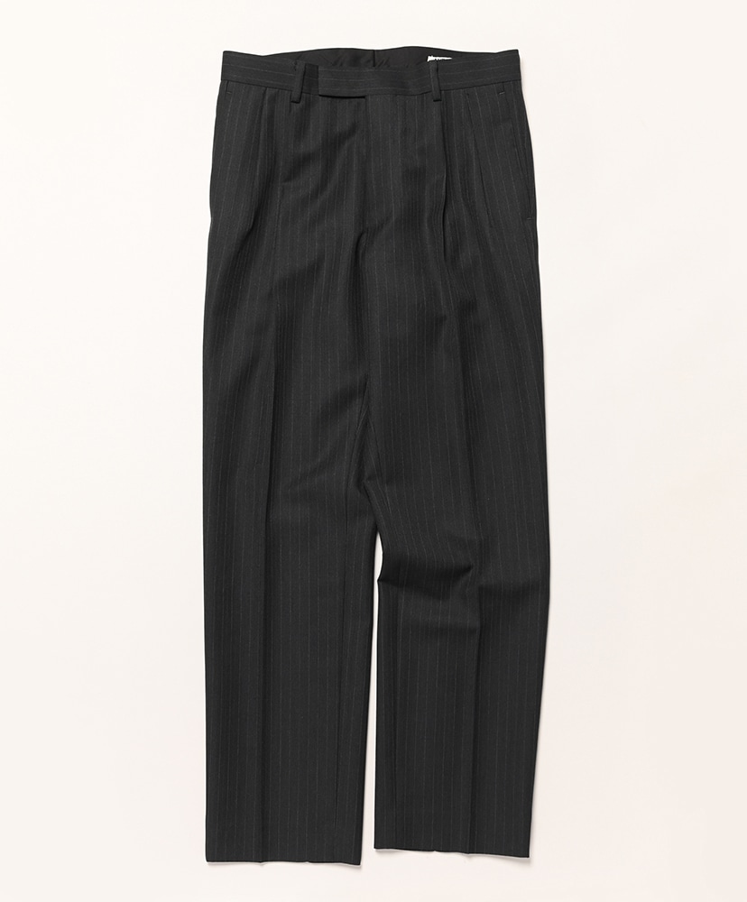 Bluefaced Wool Two-Tuck Slacks(3(MEN) Charcoal Navy Stripe
