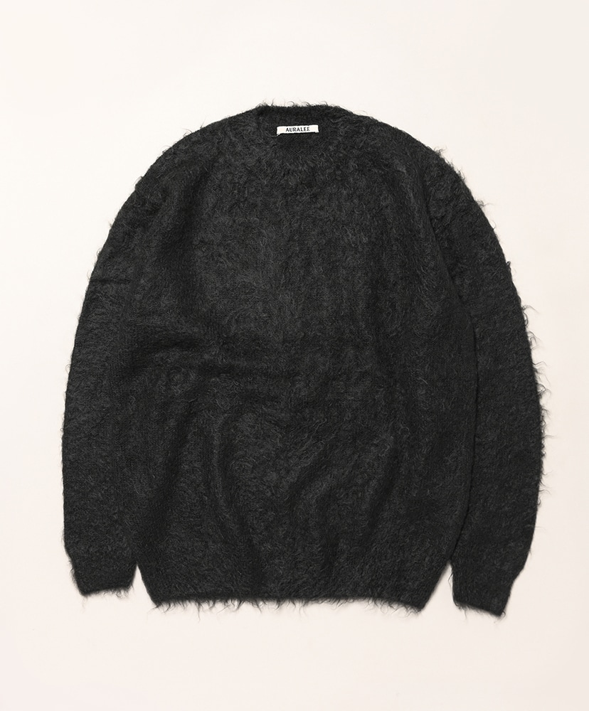 TI Auralee新品未使用スーパーキッドモヘアニット希少5ブラック Brushed Super Kid Mohair Knit P/O(3(MEN) Ink Black/インク