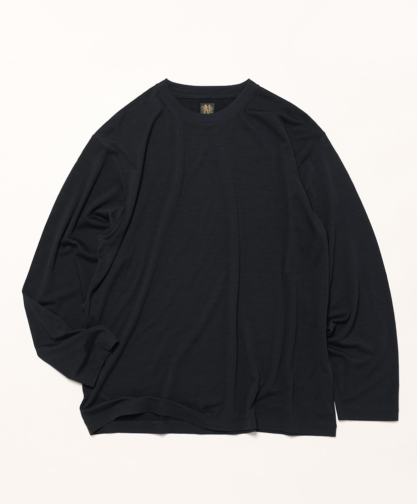 Men Wool Crew Neck Long Sleeve T-Shirt(1(MEN) Brown/ブラウン