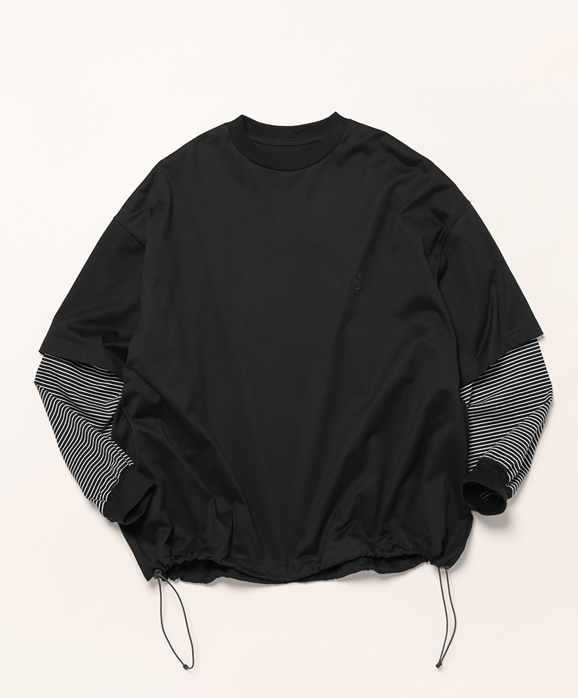 Balloon Layered Long Sleeve T-Shirt(L(MEN) Black×White