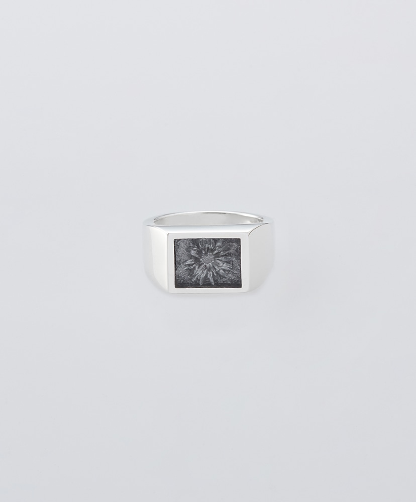 Signet Ring with Steel Gray Flower(L JP18-19 Silver/シルバー