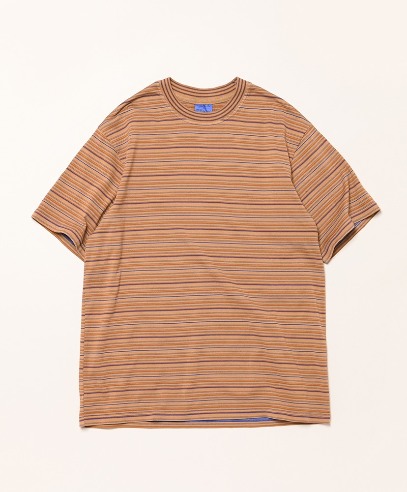 【MIMTHEWARDROBE】 Berlin pigment washed t-shirt/追跡付 Garment Dyed Random Border T-Shirt(2(MEN) Bordeaux×Yellow