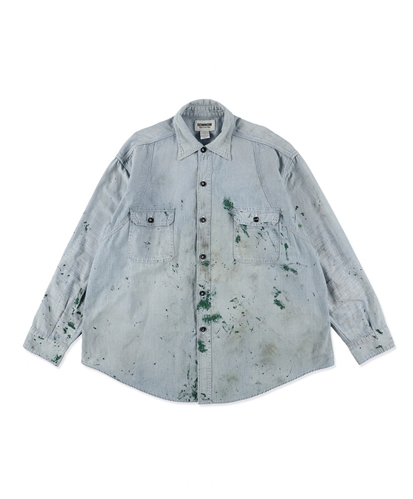 Paint Stained Chambray Shirt,Vent Holes(M(MEN) Aged Indigo