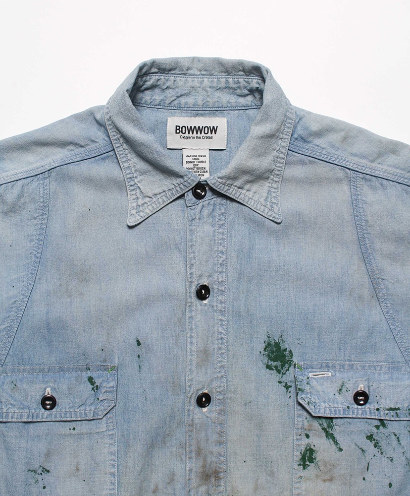 Paint Stained Chambray Shirt,Vent Holes(M(MEN) Aged Indigo