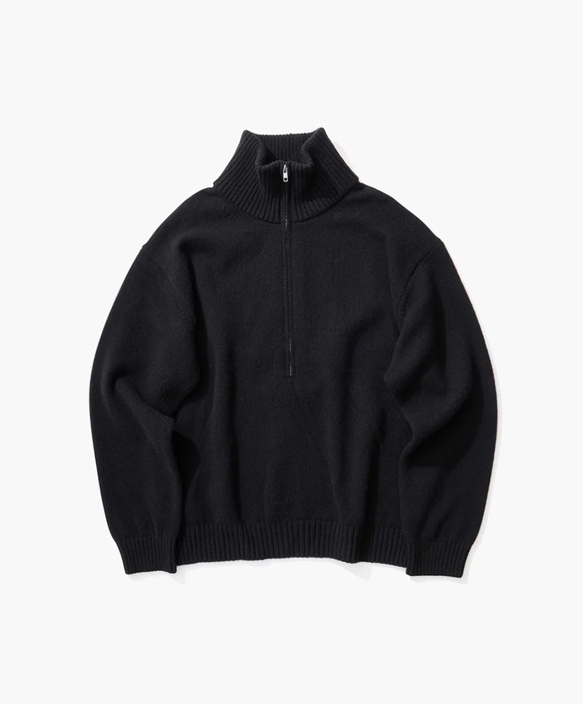 LAMBS WOOL | HALF ZIP SWEATER(02(MEN) BLACK/ブラック): ATON