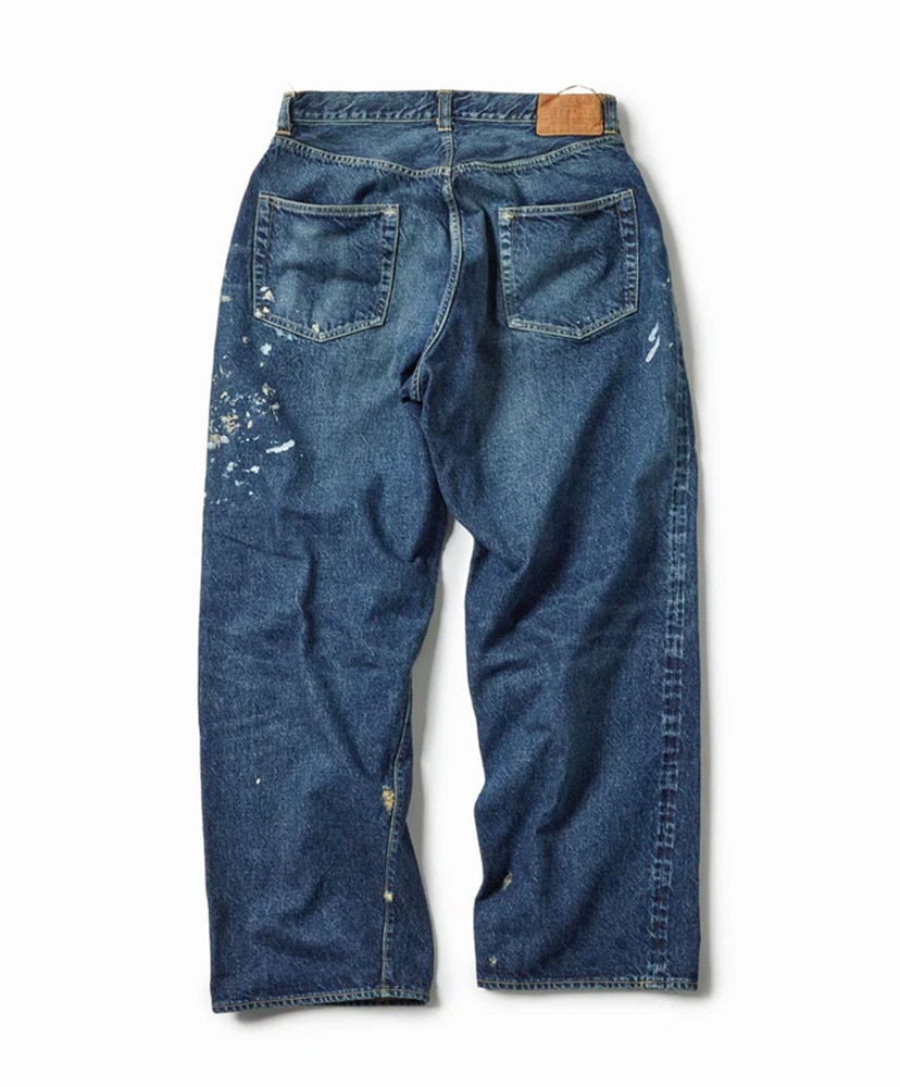 Recycled Waste Suvin Cotton Yarn 14oz. Denim 5pocket Wide Pants Vintage Washed (Zipper Fly) Navy/ネイビー L(MEN)