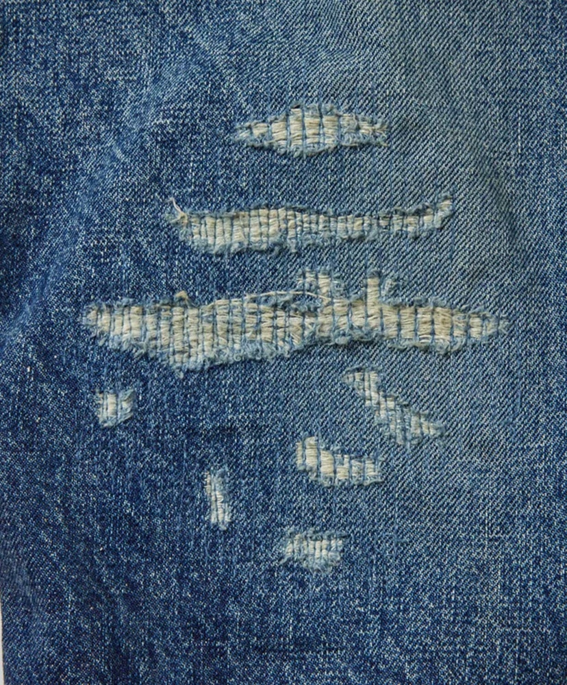 Recycled Waste Suvin Cotton Yarn 14oz. Denim 5pocket Straight Pants Vintage Washed (Zipper Fly) Navy/ネイビー L(MEN)