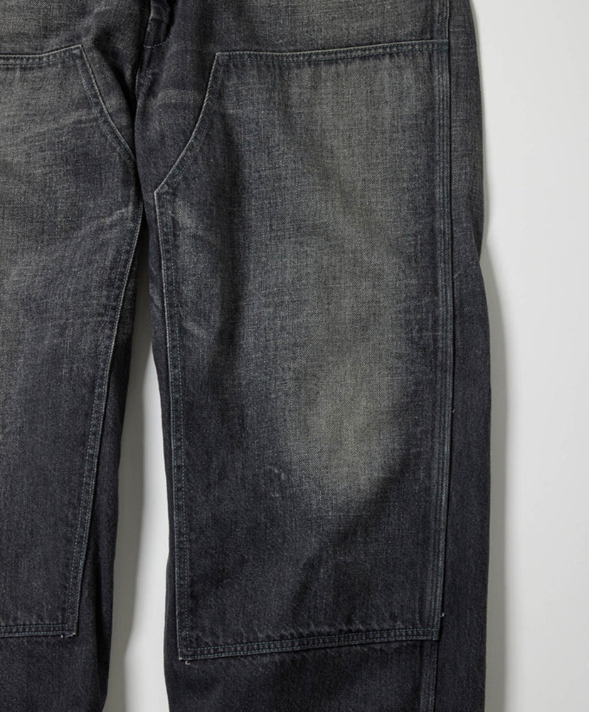 Recycled Waste Suvin Cotton Yarn 11.5oz. Denim Double Knee Painter Pants Vintage Washed Black/ブラック L(MEN)