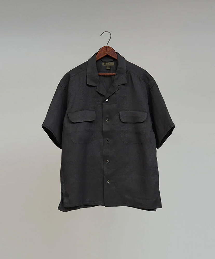 OPEN COLLAR SHIRT - LINEN TWILL(46(MEN) Charcoal/チャコール