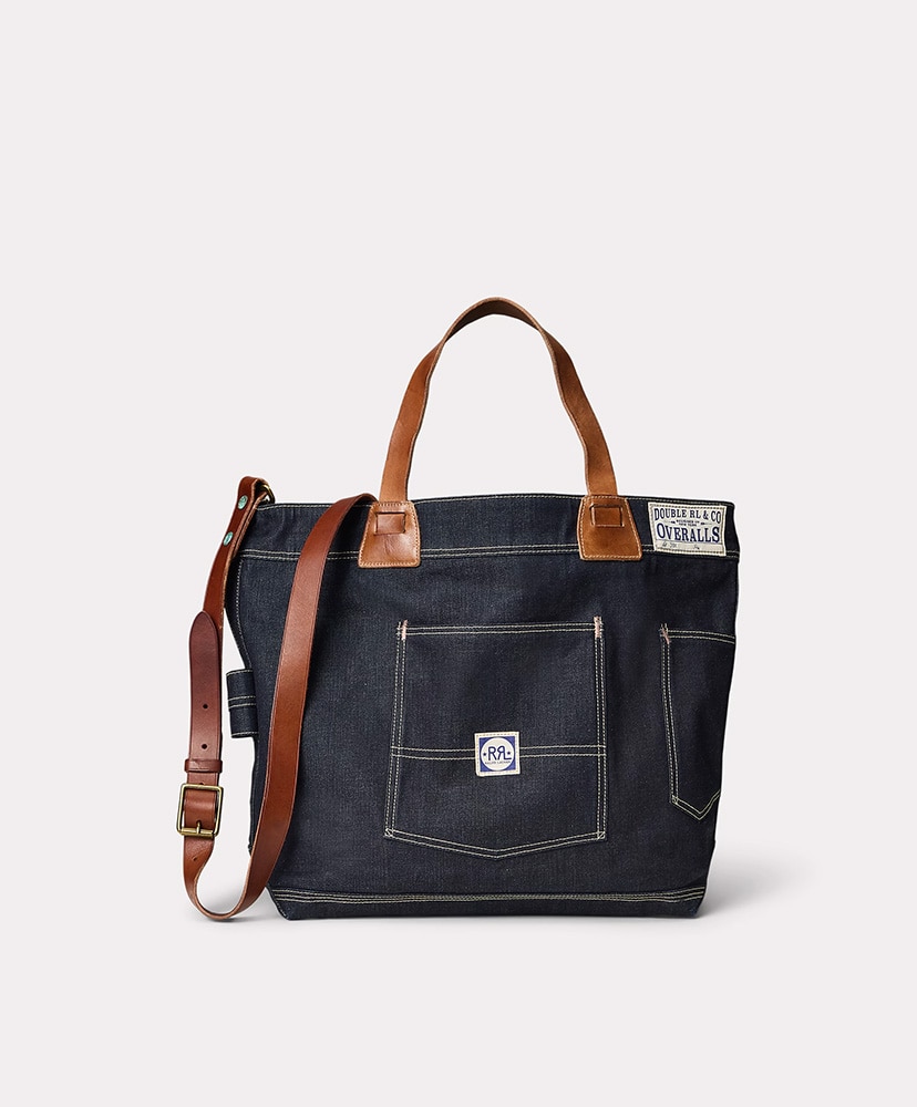 Leather-Trim Indigo Denim Tote(ONE Indigo×Brown/インディゴ 